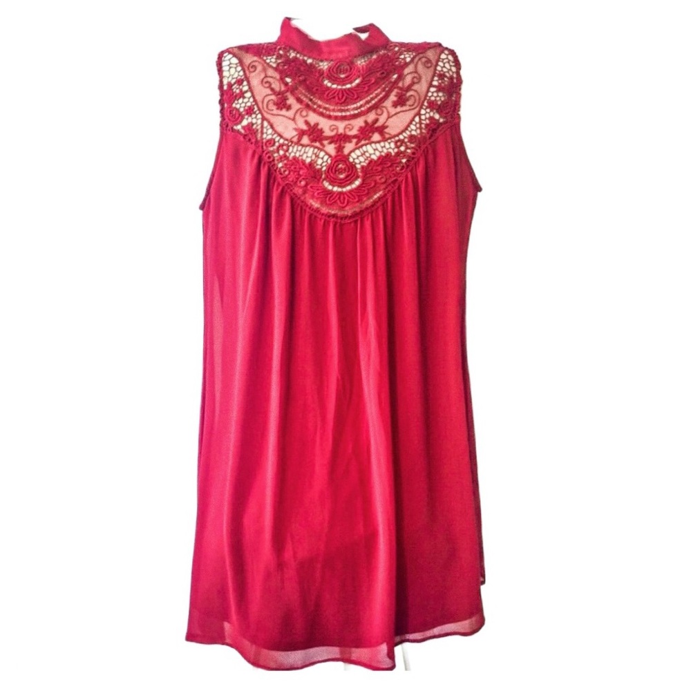 Crochet Boho Women's Sz 0X Sleeveless Burgundy Trapeze Dress